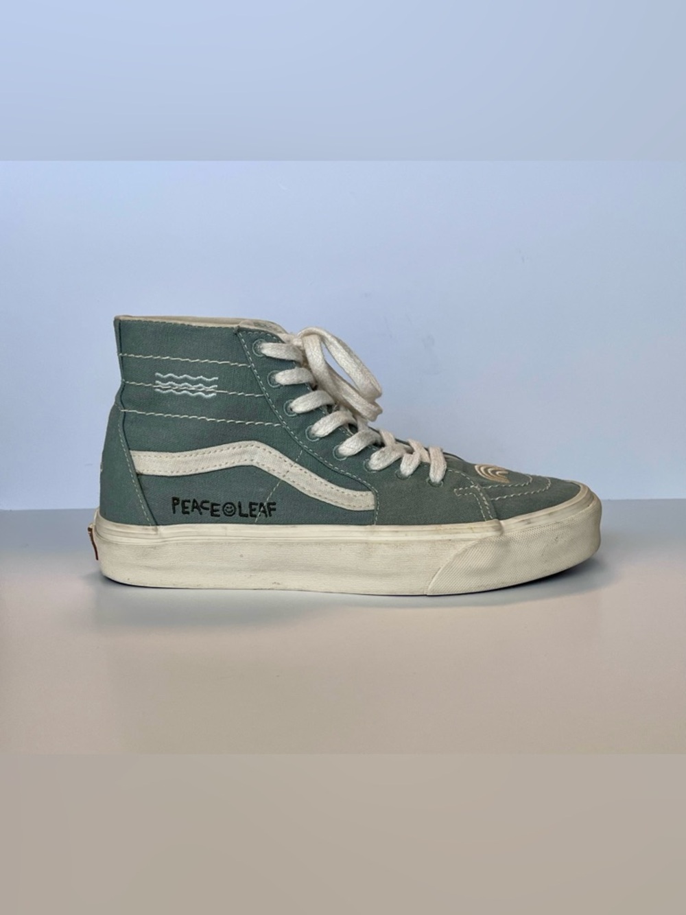 Vans Sk8-Hi Tapered Eco Theory Peace Skate Sneaker Green Embroidered Size W 8.5